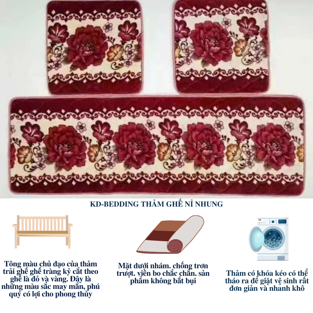 Bộ thảm ghế nót nỉ dày dặn phòng khách kích thước 1m7 x 50cm