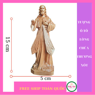 Tượng để xe hơi Lòng Chúa thương xót bằng gỗ [HOLY ART] CAO 15x5cm [FREE SHIP] Tượng trang trí, quà tặng