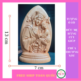 Tượng để xe Ô tô bằng gỗ- Chúa thương xót - Mẹ Hằng Cứu Giúp, kích thước 13x7cm {holyart} quà tặng người thân, feeship