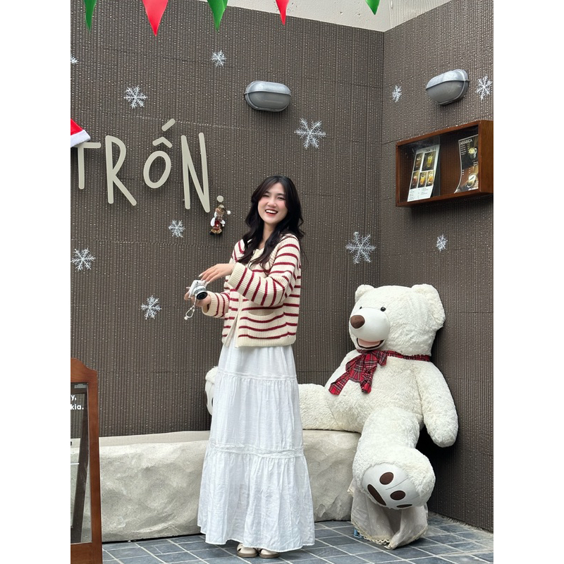 Chân váy dài 90cm chân váy dài 3 tầng phối ren 1m58store