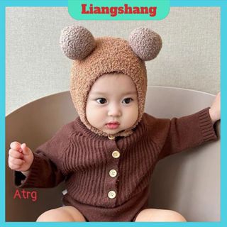 Mũ Len Lông Cục Bông 2 Lớp - Mũ Lông Xù Hai Quả Bông Có Dây Buộc Đáng Yêu Cho Bé Từ 3-18 Tháng