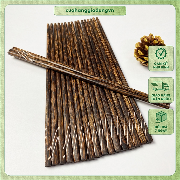 Bộ 10 đôi Đũa gỗ thốt nốt Cẩm Xà Cừ,Đũa có thân gỗ đen-thơm-bền và không bao giờ bị mọt,vân gỗ tự nhiên tinh tế