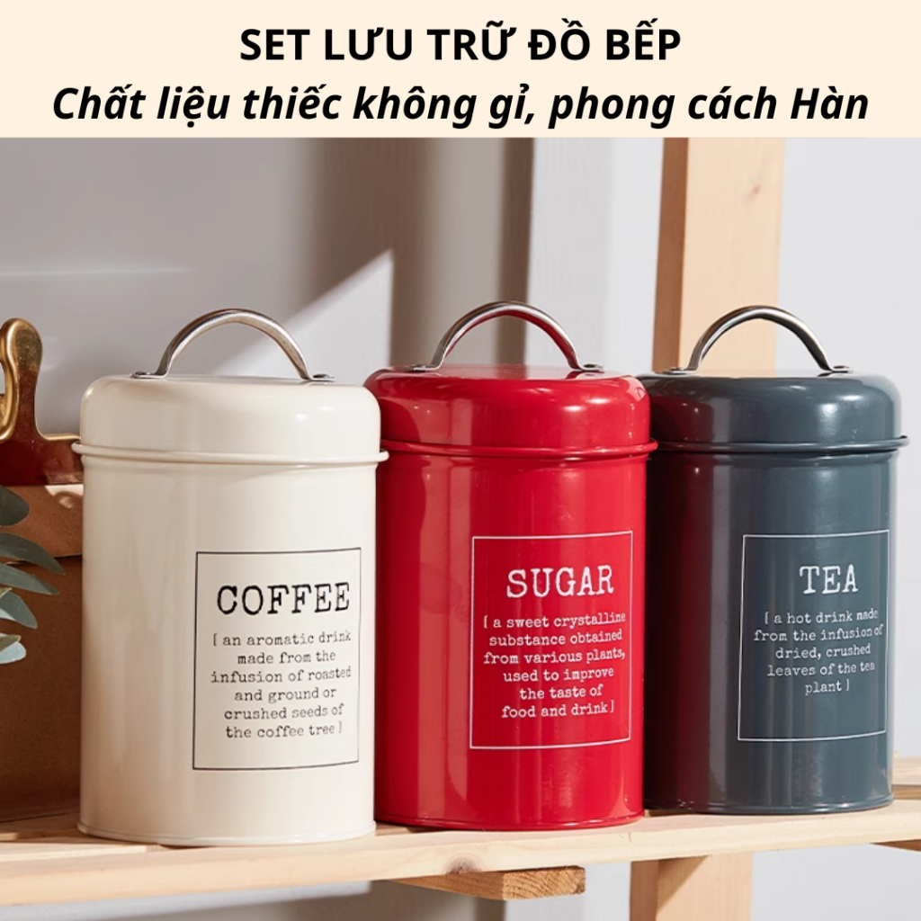 Hộp đựng trà cà phê đường thiếc không gỉ trang trí nhà bếp