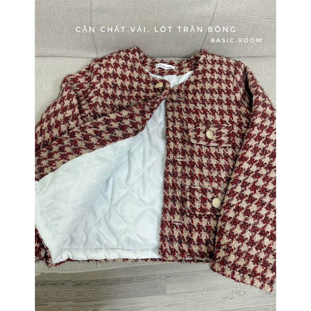 Set dạ tweed kẻ đỏ lót trần bông mix chân váy siêu xinh - Set dạ mặc Tết, Noel by Basic room