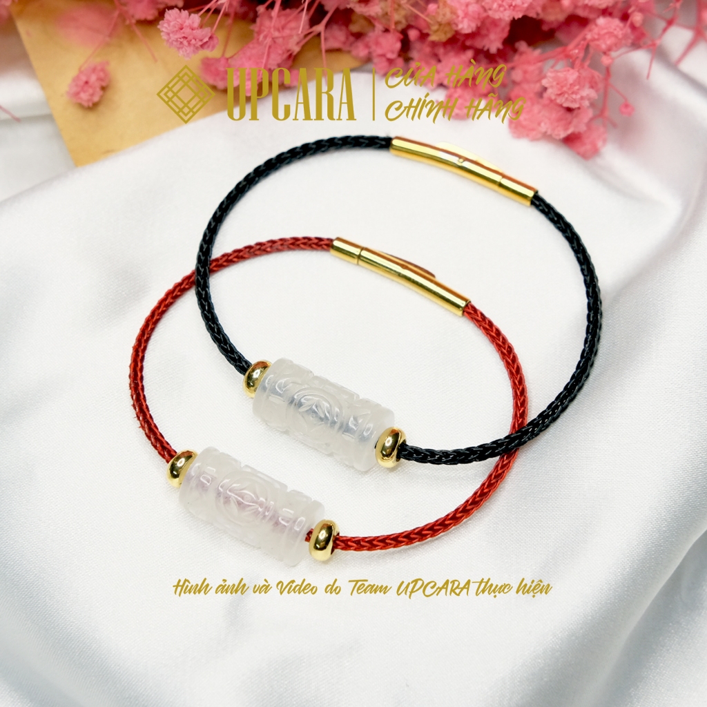 Vòng tay lu thống camthach trắng bạch thiên nhiên UPCARA