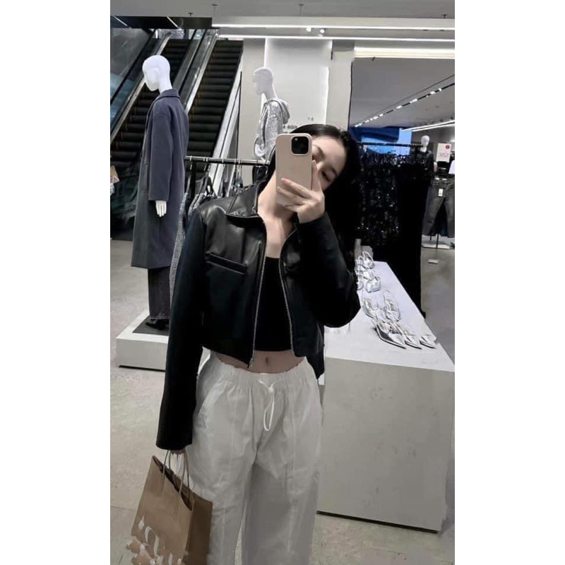Áo da croptop Zara Authentic