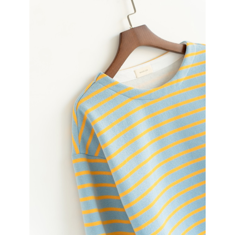 Áo sweater nỉ dài tay kẻ ngang dáng lửng MADELEN