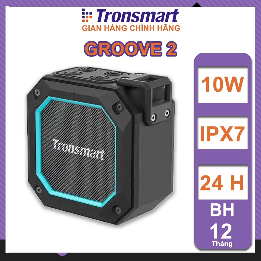 Loa Bluetooth Tronsmart Groove 2 phiên bản nâng cấp, Chống nước IPX7, Led RGB hiệu ứng theo nhạc, hàng chính hãng