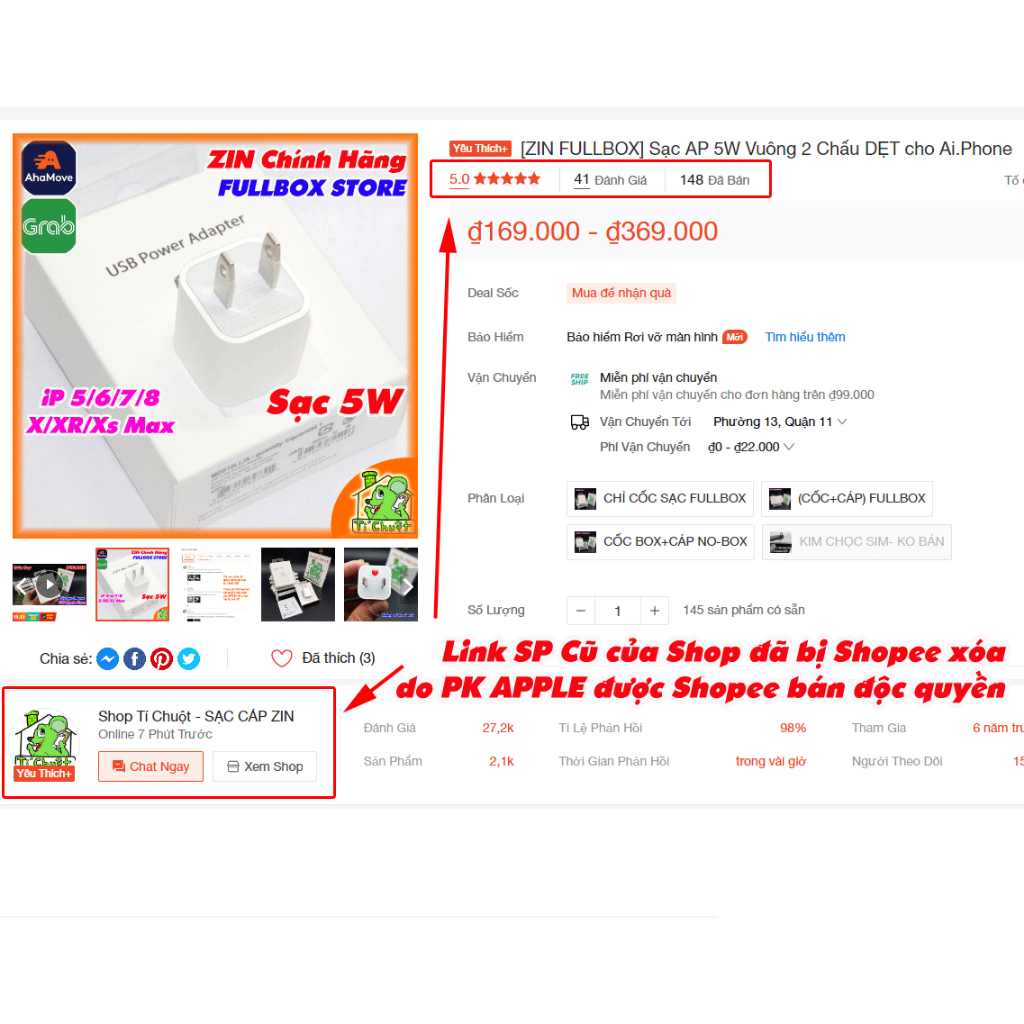 Sạc AP 5W Vuông 2 Chấu DẸT Hàng STORE Chính Hãng