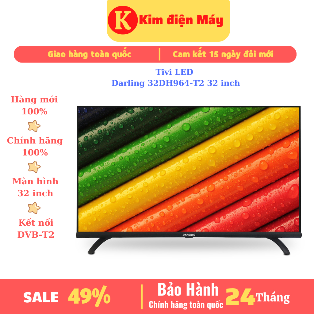 Tivi LED Darling 32DH964-T2-màn hình tivi 32 inch kết nồi anten mặt đất bảo hành 24 tháng toàn quốc