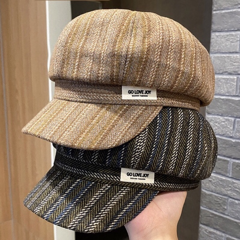 Mũ nồi mũ Beret họa tiết phong cách Nhật Bản, mũ mùa đông cho nữ