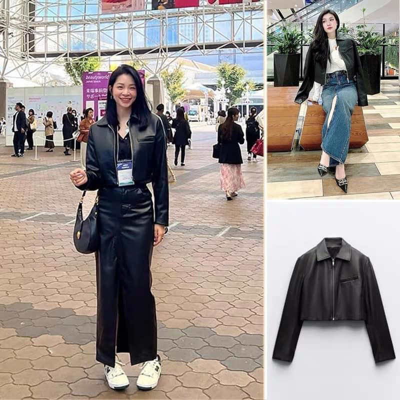 Áo da croptop Zara Authentic