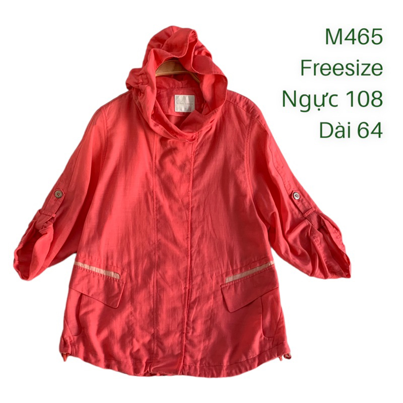 Áo khoác M465 màu cam đào kiểu cài cúc sơmi giấu có mũ có dây rút gấu tay lửng 2hand Hàn si ảnh thật