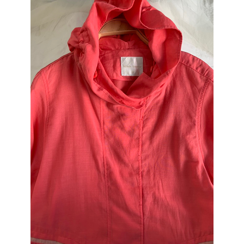 Áo khoác M465 màu cam đào kiểu cài cúc sơmi giấu có mũ có dây rút gấu tay lửng 2hand Hàn si ảnh thật