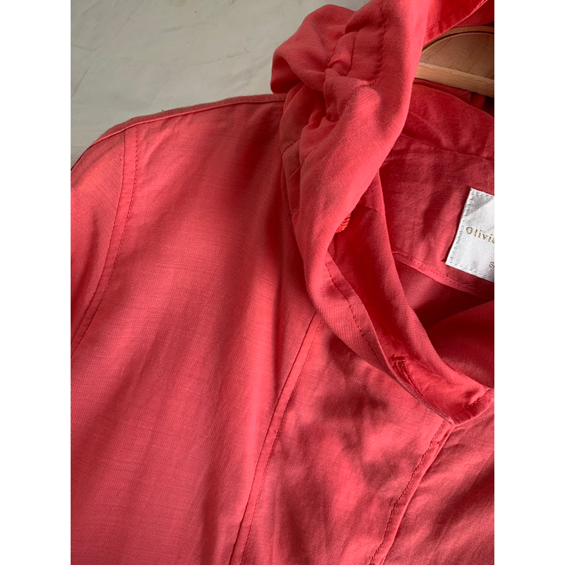 Áo khoác M465 màu cam đào kiểu cài cúc sơmi giấu có mũ có dây rút gấu tay lửng 2hand Hàn si ảnh thật