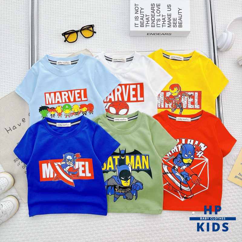 Áo thun Minky Mom COTTON siêu nhân Size 80-160 (7-28kg), chất vải co giãn 4 chiều mềm mịn mát cho bé yêu