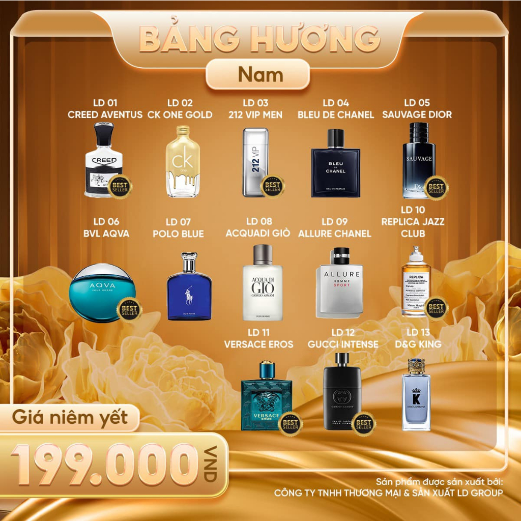 Nước hoa Nam LD PERFUME OIL 12ml - 36 Nước hoa Pháp Sang trọng, Mạnh mẽ