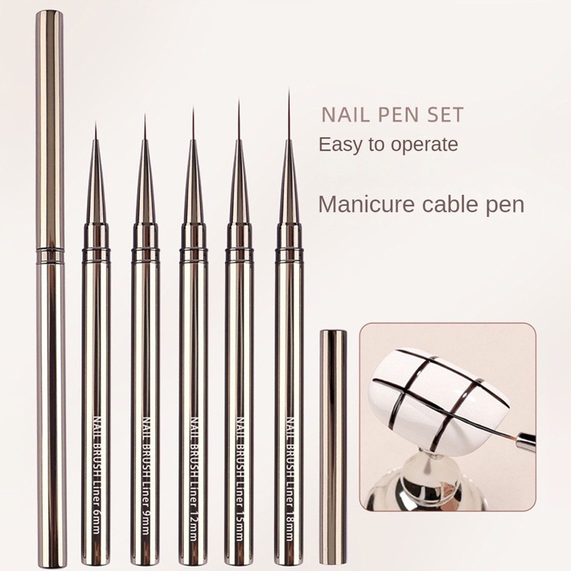 Cọ vẽ nét, liner 9-18mm siêu mảnh cán kim loại trang trí móng
