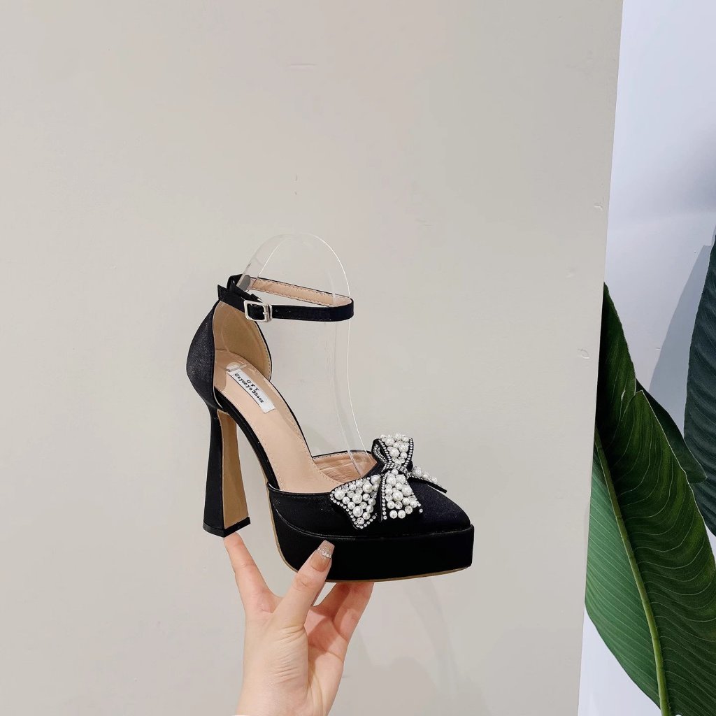 GIÀY CAO GÓT MŨI NHỌN ĐẾ ĐÚP  PHỐI NƠ ĐÍNH ĐÁ XƯỞNG SỈ THÁI NGA D0810