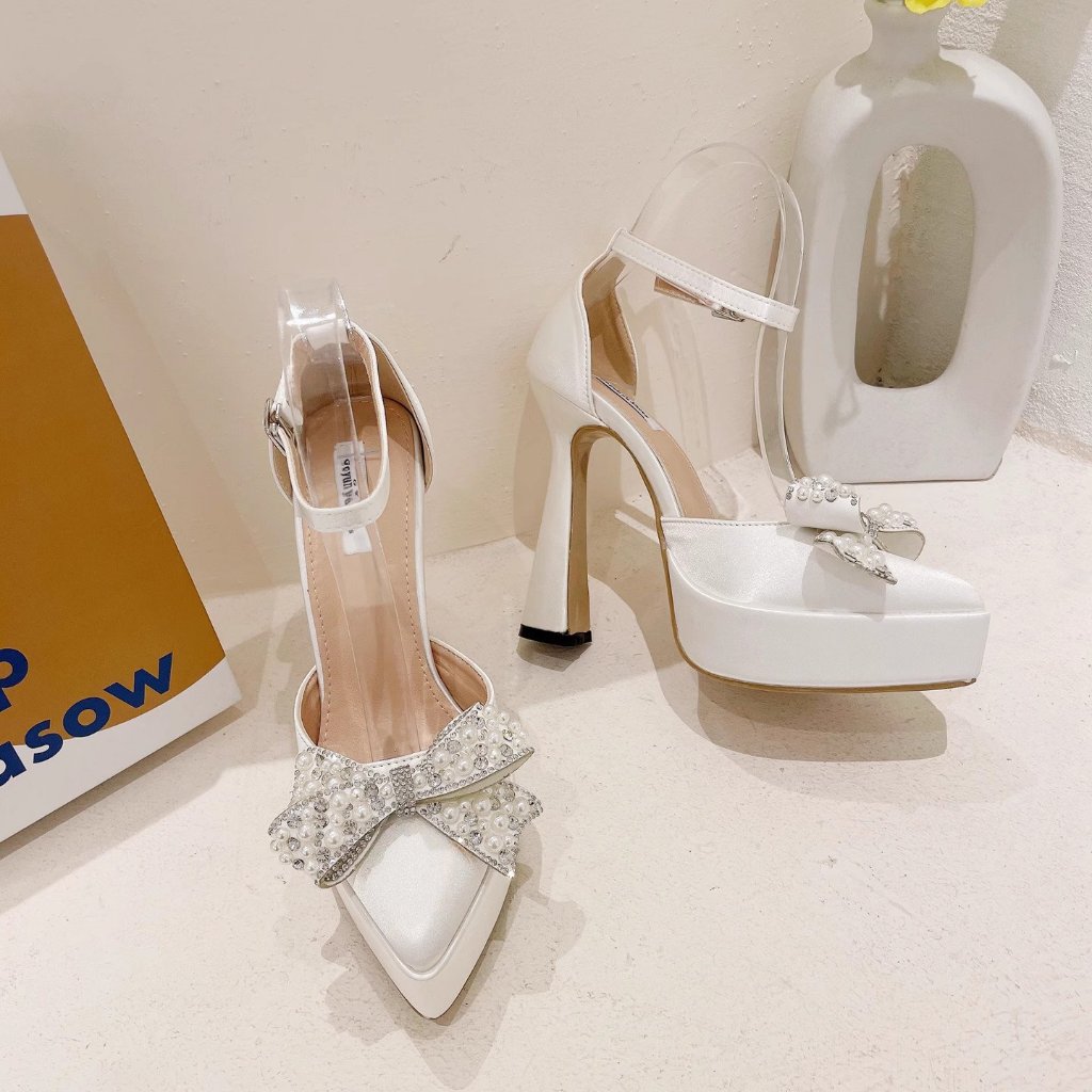 GIÀY CAO GÓT MŨI NHỌN ĐẾ ĐÚP  PHỐI NƠ ĐÍNH ĐÁ XƯỞNG SỈ THÁI NGA D0810