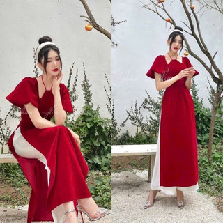 Set áo dài yếm không nơ cột dây