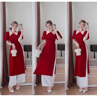 (SHOP NÀNG BÉO BIGSIZE 50KG ĐẾN 90KG) set áo dài yếm không nơ cột dây