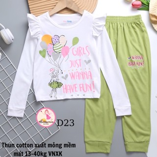  Set dài bé gái Bộ thun cotton xuất dài tay mặc ngủ cho bé gái size đại từ 12 đến 40kg - Bộ quần áo trẻ em DG01 