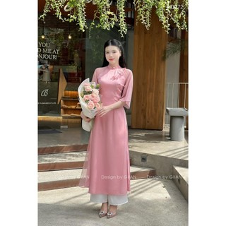 Áo dài cách tân Ngọc điệp chất liệu lụa tơ óng 4 tà màu hồng nhẹ nhàg,Áo dài cách tân