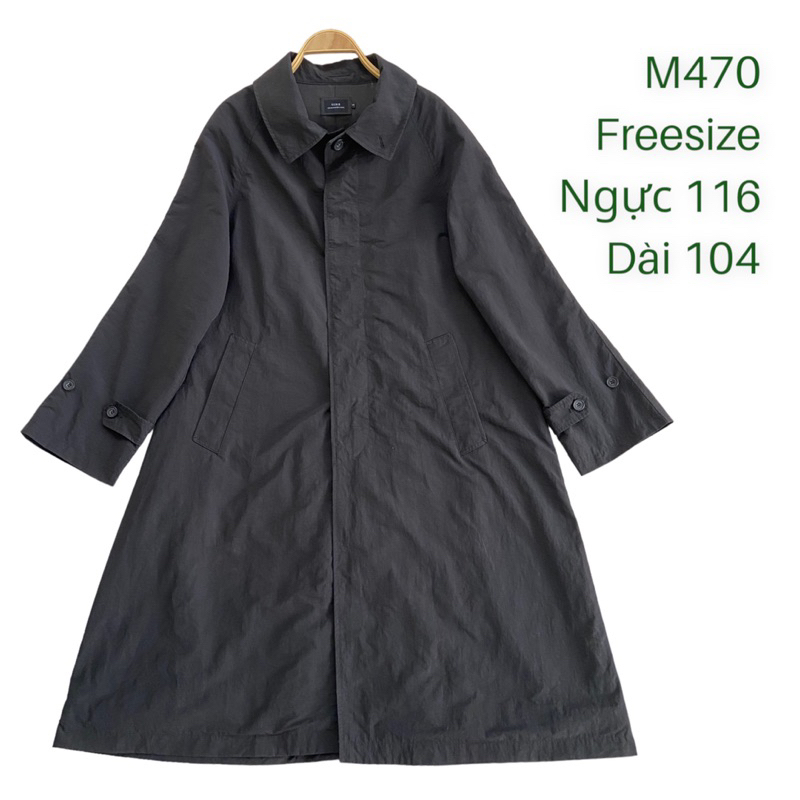 Áo khoác trench coat M470 màu đen dáng dài kiểu cài cúc giấu chất vải dù 2 lớp dày dặn 2hand Hàn si ảnh thật