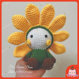 Búp bê nhồi bông hoa hướng dương bằng len 20cm, búp bê handmade