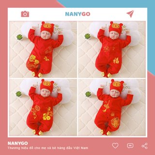 Body Đầy Tháng Thôi Nôi Tết Tài Lộc Dài Tay Liền Thân Màu Đỏ Mẫu Quần Áo Bé Trai Bé Gái Sơ Sinh [BDD11]
