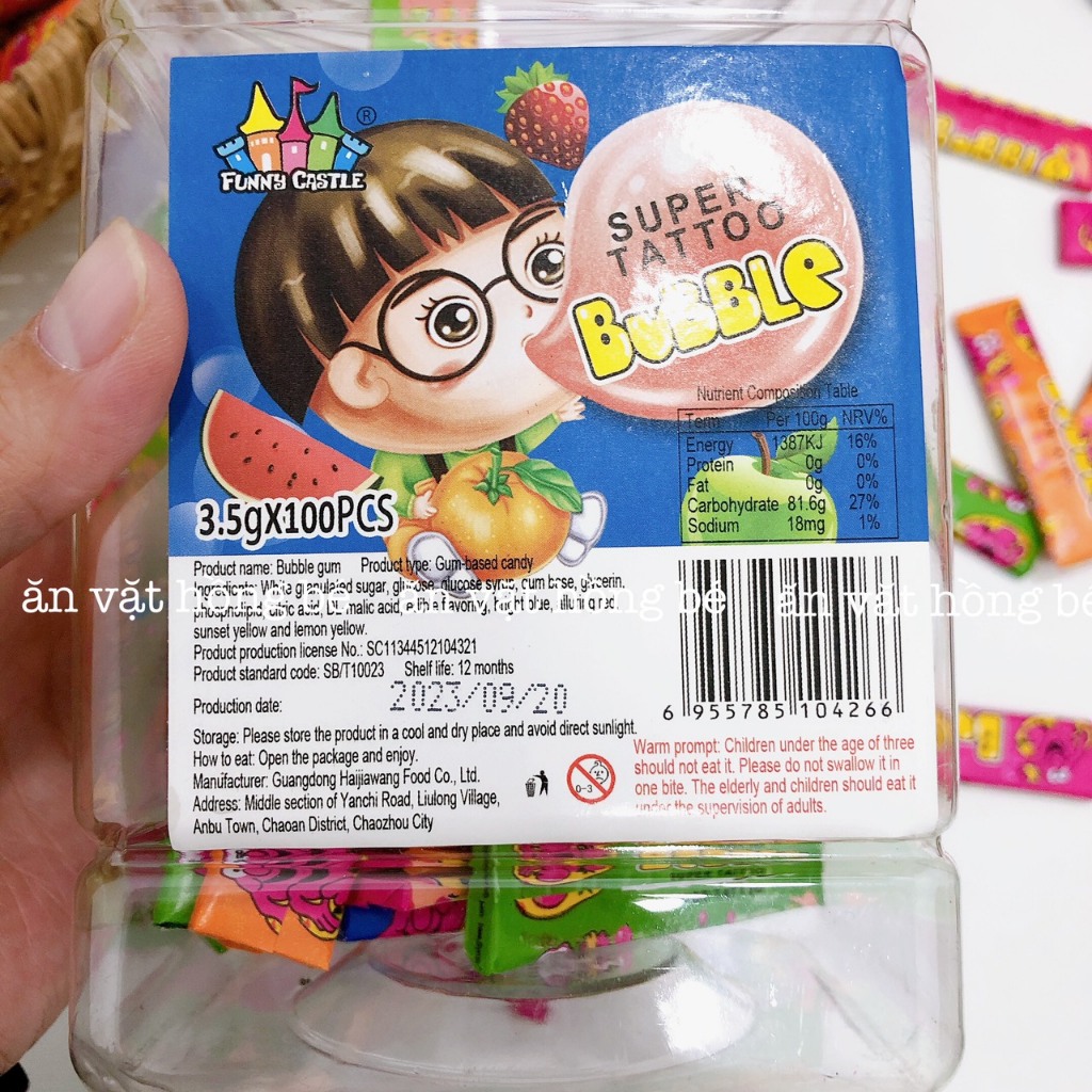 Kẹo cao su vị hoa quả có hình xăm cute