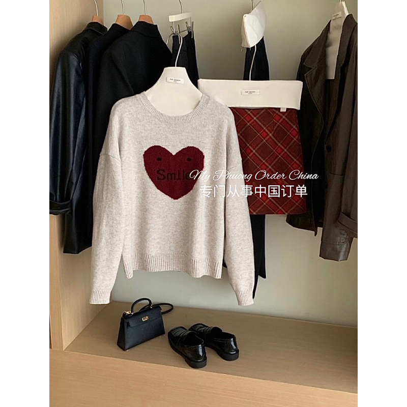 𝑯𝑨̀𝑵𝑮 𝑪𝑶́ 𝑺𝑨̆̃𝑵 Set áo len tim mix chân váy kẻ đỏ - 𝓖𝓾𝓪𝓷𝓰𝔃𝓱𝓸𝓾 L1