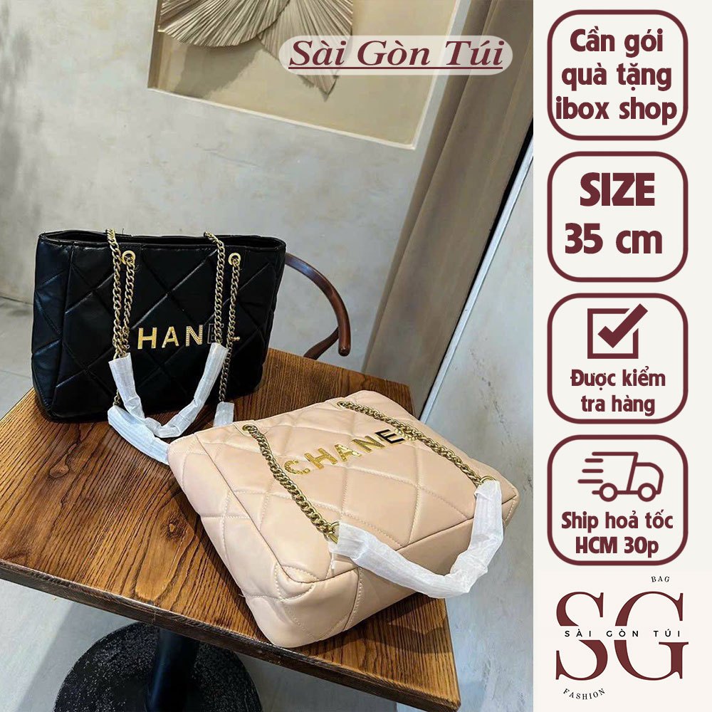 Túi Y.S.L Jean Tote Đeo Vai Nữ , Túi Công Sở Vải Bò, Da Đen Phối Xích Size lớn (Sài Gòn Túi) TSTX0597