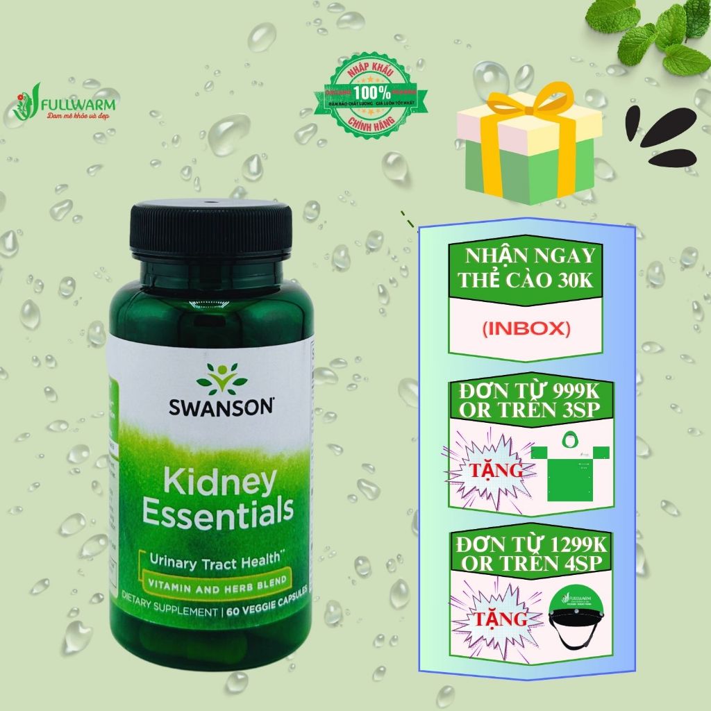 Viên uống bổ thận, bàng quang, tiết niệu, tăng cường sinh lý nam Swanson Kidney Essentials, 60v