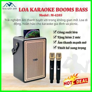 Loa karaoke booms bass M4203 công suất lớn treble rời âm thanh mạnh mẽ kèm 2 mic không dây, Loa kẹo kéo, Loa kéo bluetoo