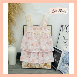 Đồ mặc nhà, bộ đồ ngủ nữ. pijama cánh tiên chất đũi gân mềm