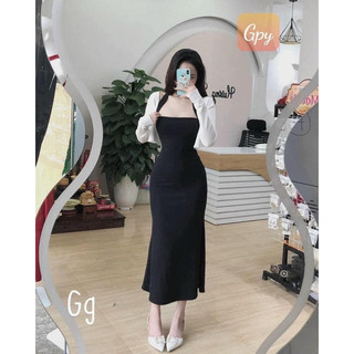 Đầm body hai dây dáng dài đuôi cá kèm áo khoác croptop