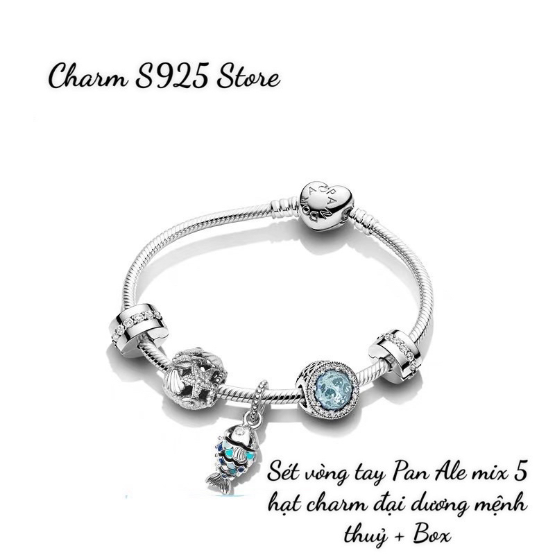 COMBO BỘ VÒNG TAY PAN ALE MIX 5 HẠT CHARM ĐẠI DƯƠNG BẠC S925 THUẦN KHIẾT HÀNG CAO CẤP