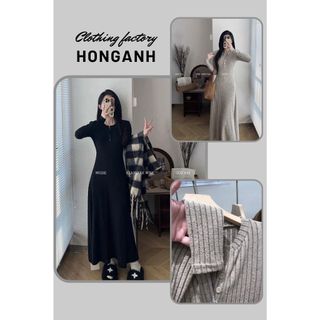 Đầm len dáng dài ,váy len dáng dài thiết kế kiểu dài tay cổ V có nút cài chất liệu len tăm cao cấp mặc đi làm đi tiệc
