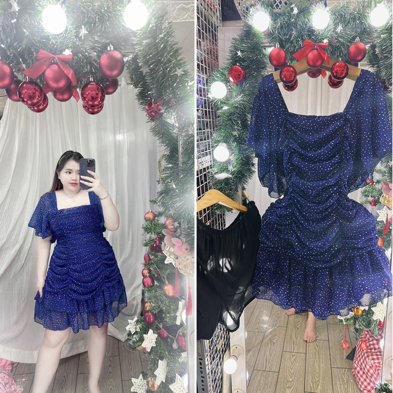 Đầm nhún voan tay loe