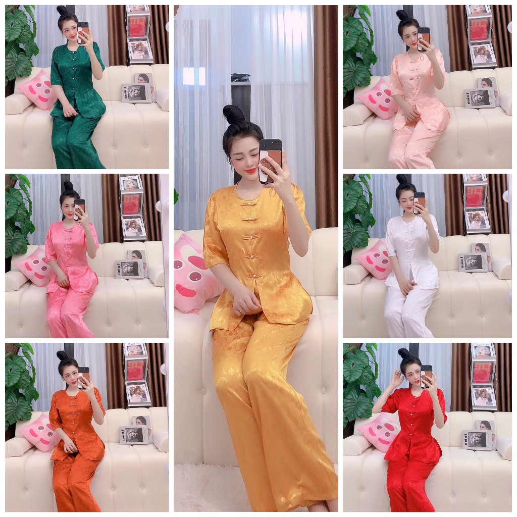 Bộ lam đi chùa nút tàu lệch có dây kéo sau