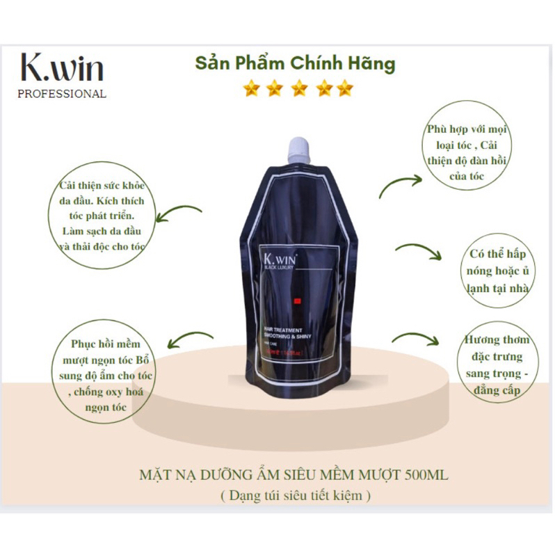 Kem ủ tóc phục hồi hư tổn hấp tóc Argan siêu mềm mượt tóc khô xơ uốn nhuộm K.win luxury dạng túi 500ml