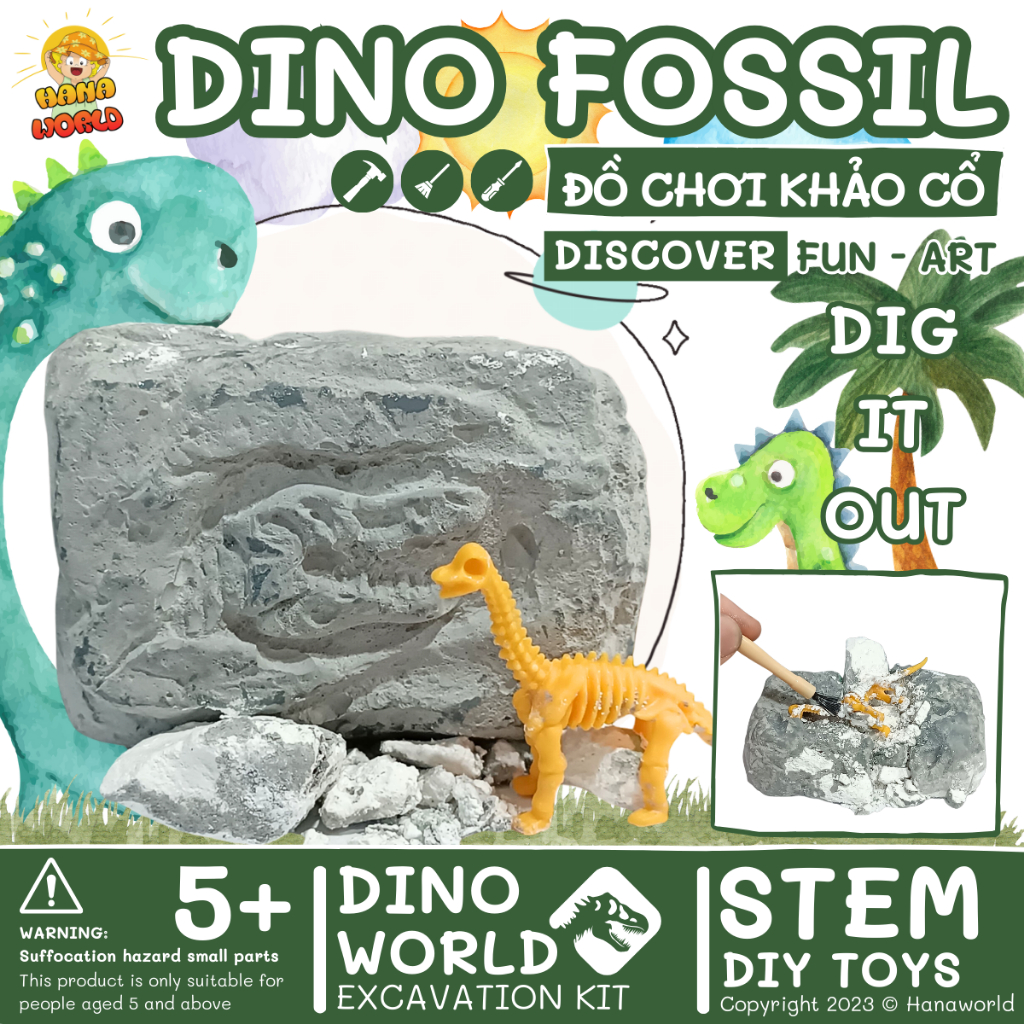 Đồ Chơi Khảo Cổ Khai Quật Hóa Thạch Phiến Đá Khủng Long Màu Xám - Hổ Trợ Giáo Dục - Hanaworldshop