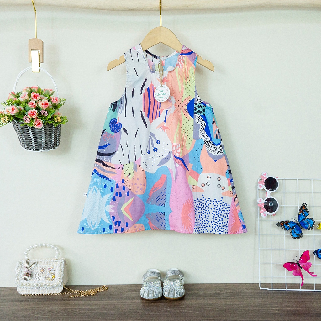 Váy bé gái, đầm bé gái vải Thô Cotton, dáng suông họa tiết dễ thương cho bé