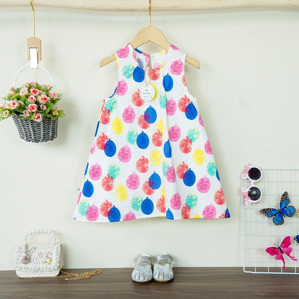 Váy bé gái, đầm bé gái vải Thô Cotton, dáng suông họa tiết dễ thương cho bé