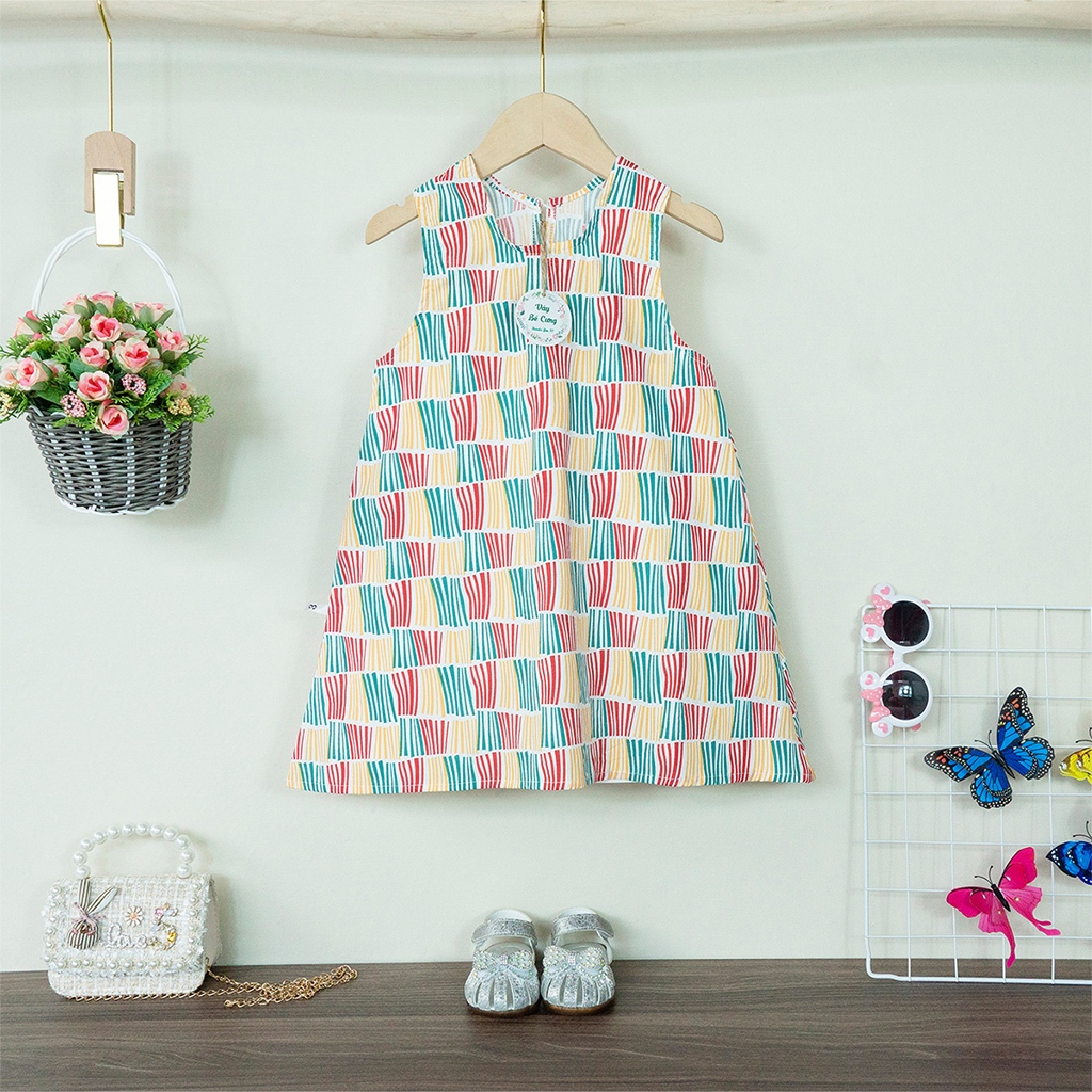 Váy bé gái, đầm bé gái vải Thô Cotton, dáng suông họa tiết dễ thương cho bé