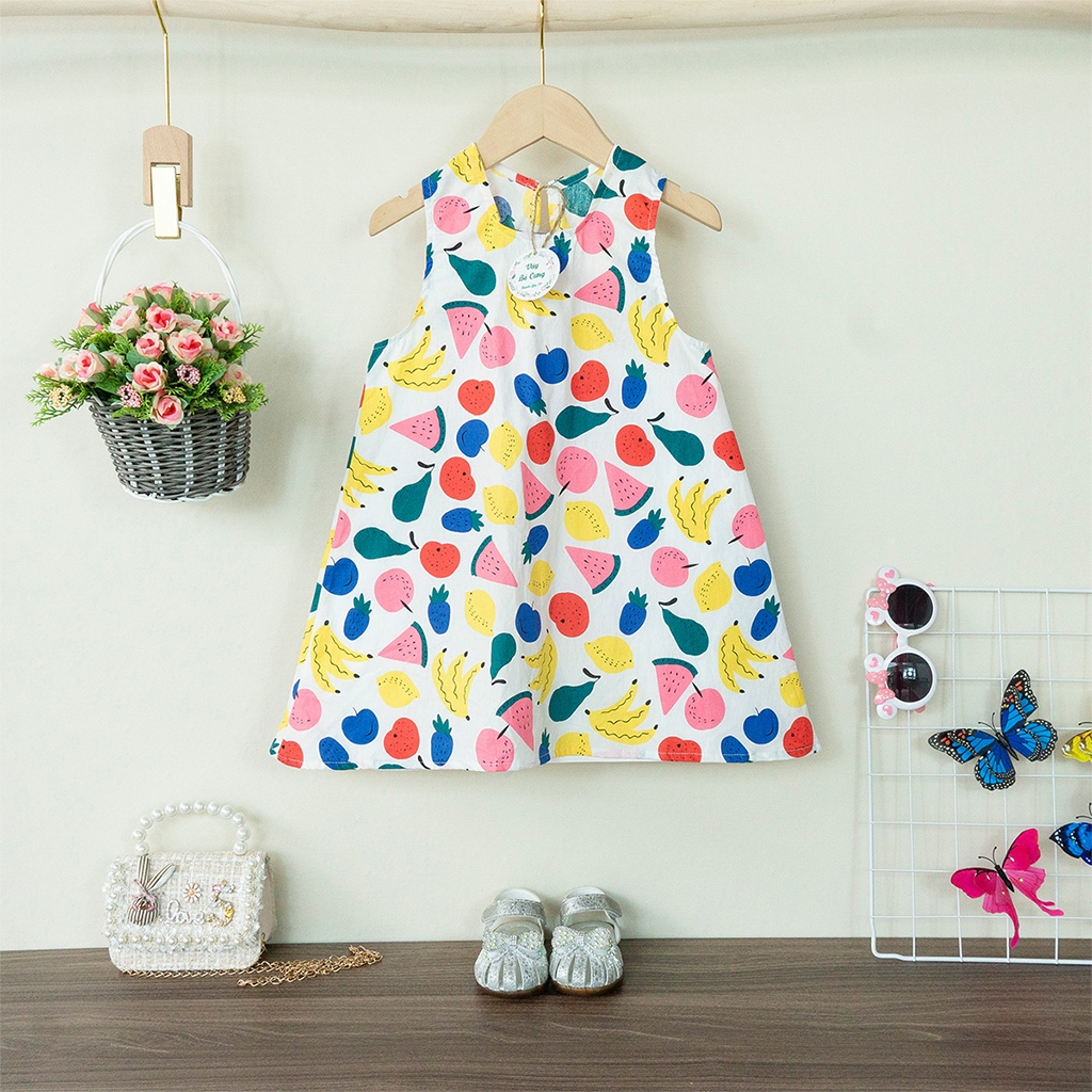 Váy bé gái, đầm bé gái vải Thô Cotton, dáng suông họa tiết dễ thương cho bé