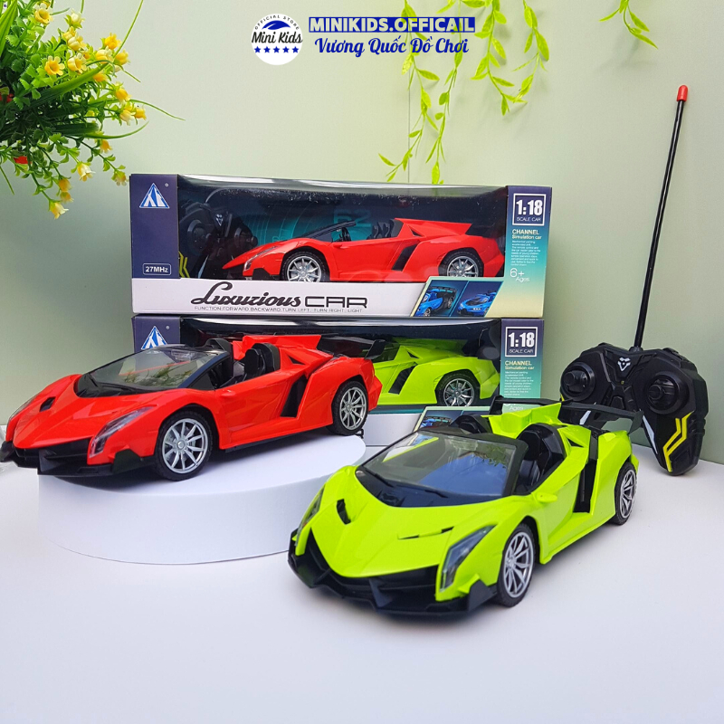 Siêu xe Lambo điều khiển từ xa 4 chiều (tặng kèm pin) có đèn sáng, chạy nhanh khỏe với 4 pin - Đồ chơi MiniKids