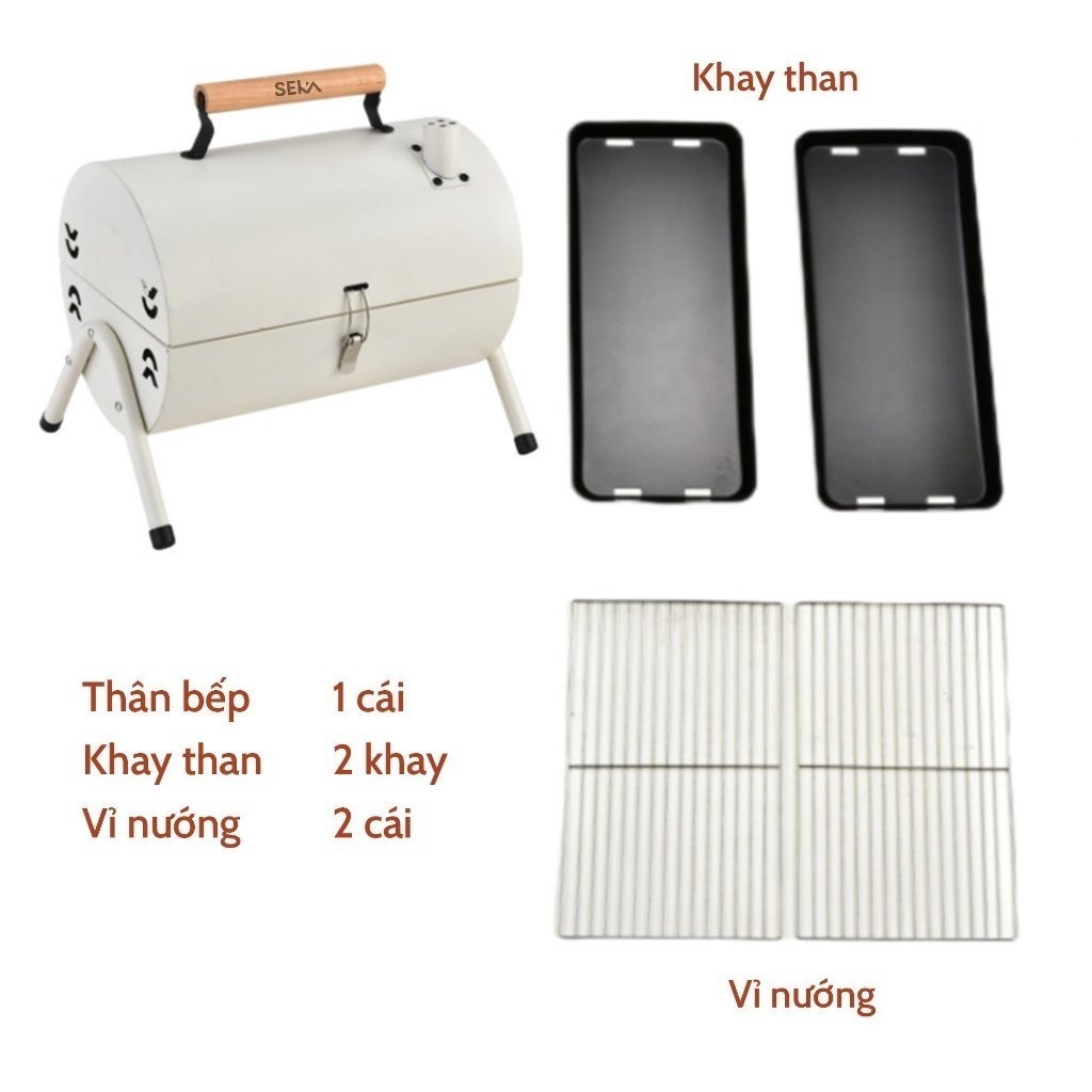 Bếp Nướng Than Hoa SEKA SK3640 Dã Ngoại Ngoài Trời Kèm Vỉ Nướng Inox, Khay Đựng Than, Nướng Thịt Ngon – Bảo Hành Lâu Dài